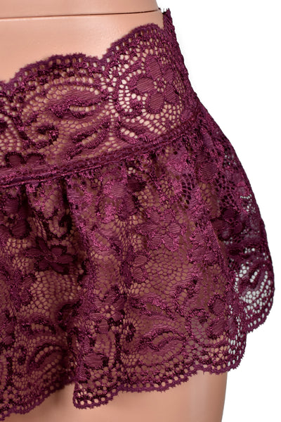 Ruffled Burgundy Lace Micro Mini Skirt (8" Length)
