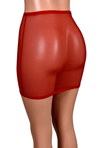 High-Waisted Red Mesh Mini Skirt