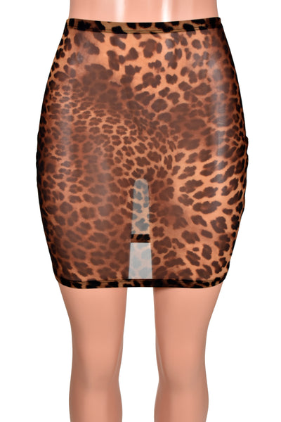 High-Waisted Leopard Mesh Mini Skirt