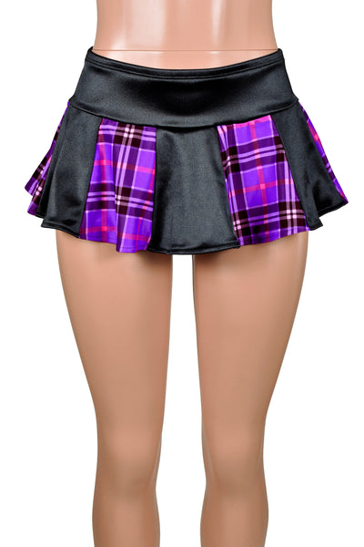 Black and Purple Plaid Stretch Satin Micro Mini Skirt