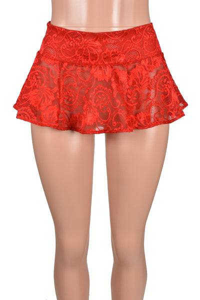 Sheer Red Lace Micro Mini Skirt (folded waistband)