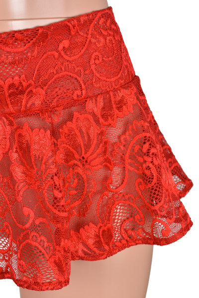 Sheer Red Lace Micro Mini Skirt (folded waistband)