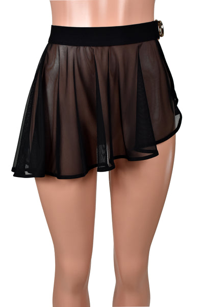 Black Mesh Belt Buckle High-Low Micro Mini Skirt