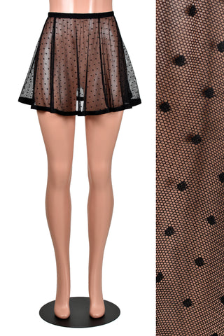 Black Polka Dot Mesh and Elastic Skirt (14" Length)
