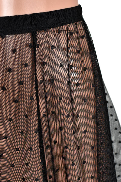 Black Polka Dot Mesh and Elastic Skirt (14" Length)