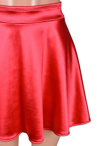 Red Stretch Satin Skater Skirt (Mini Length)