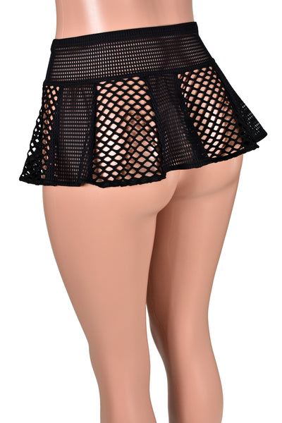 Black Fishnet and Grid Mesh Micro Mini Skirt