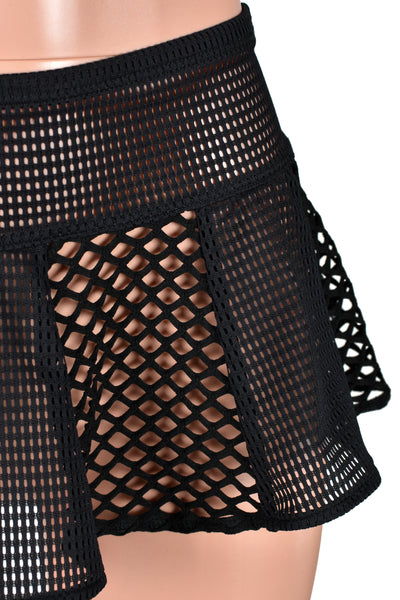 Black Fishnet and Grid Mesh Micro Mini Skirt