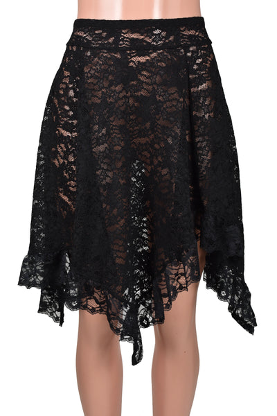 Black Ruffled Lace Asymmetrical Zig Zag Hem Skirt