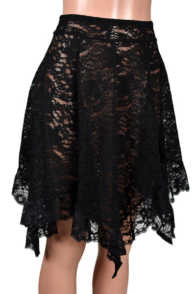 Black Ruffled Lace Asymmetrical Zig Zag Hem Skirt