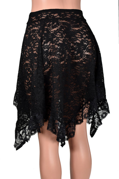 Black Ruffled Lace Asymmetrical Zig Zag Hem Skirt