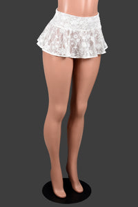 Sheer White Lace Micro Mini Skirt (folded waistband)