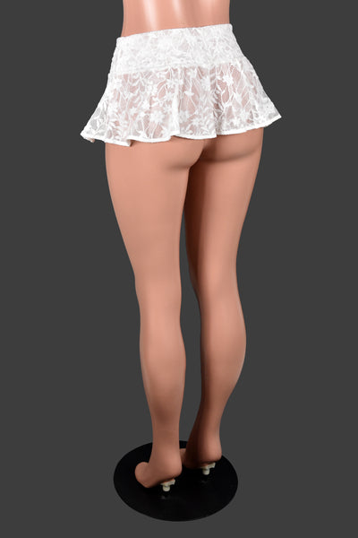 Sheer White Lace Micro Mini Skirt (folded waistband)