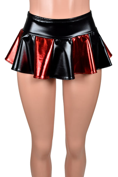 Shiny Metallic Black and Red Micro Mini Skirt