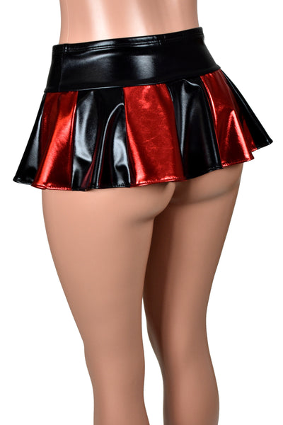 Shiny Metallic Black and Red Micro Mini Skirt