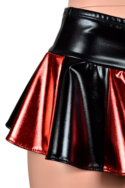 Shiny Metallic Black and Red Micro Mini Skirt