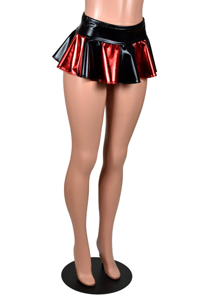 Shiny Metallic Black and Red Micro Mini Skirt