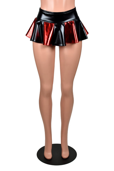 Shiny Metallic Black and Red Micro Mini Skirt