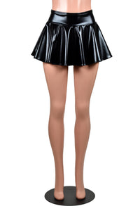 Metallic Black Flared Mini Skirt