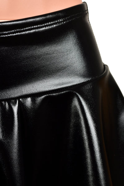 Metallic Black Flared Mini Skirt