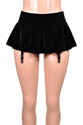 Black Velvet Micro Mini Skirt with Garter Straps