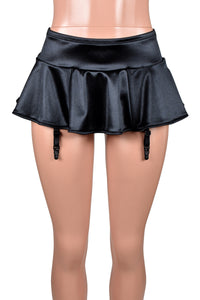 Black Satin Micro Mini Skirt with Garter Straps