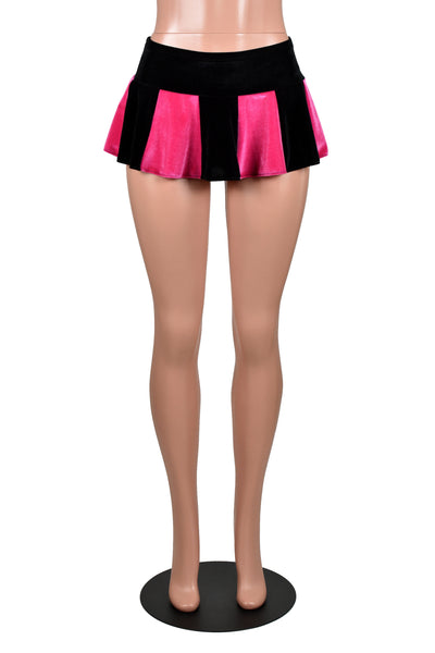 Black and Pink Velvet Micro Mini Skirt