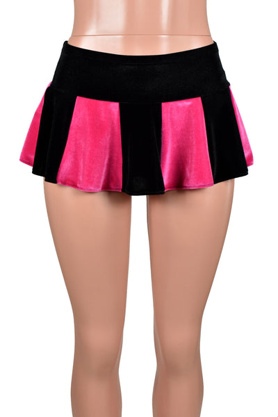 Black and Pink Velvet Micro Mini Skirt