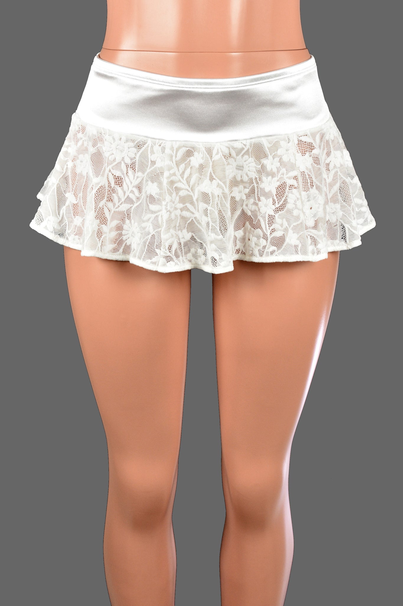 White Satin and Sheer Lace Micro Mini Skirt