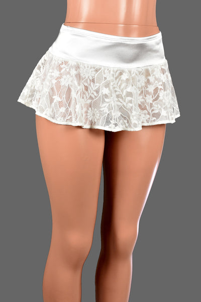 White Satin and Sheer Lace Micro Mini Skirt