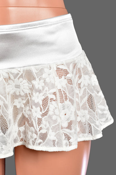 White Satin and Sheer Lace Micro Mini Skirt