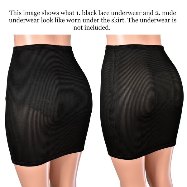 Sheer High-Waisted Black Mini Stripe Skirt