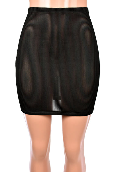 Sheer High-Waisted Black Mini Stripe Skirt