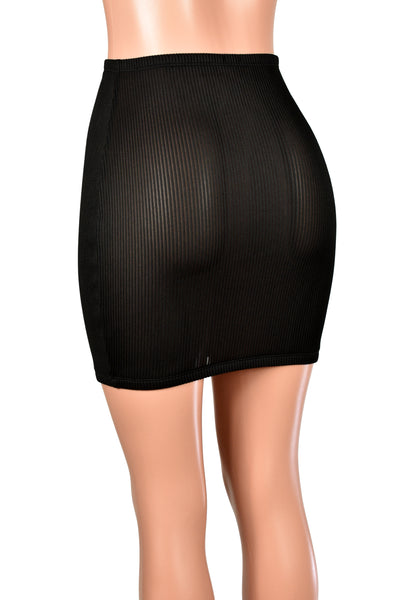 Sheer High-Waisted Black Mini Stripe Skirt