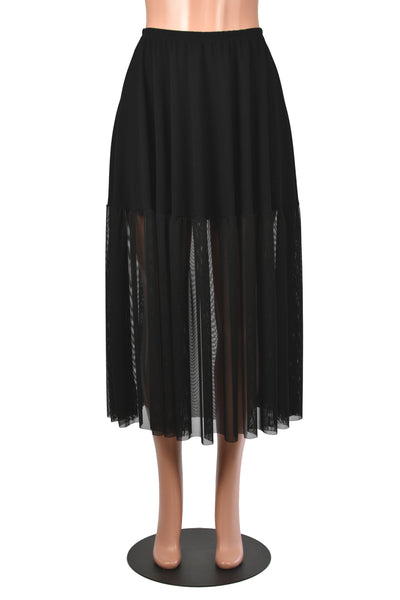 Black Cotton and Mesh Midaxi Skirt
