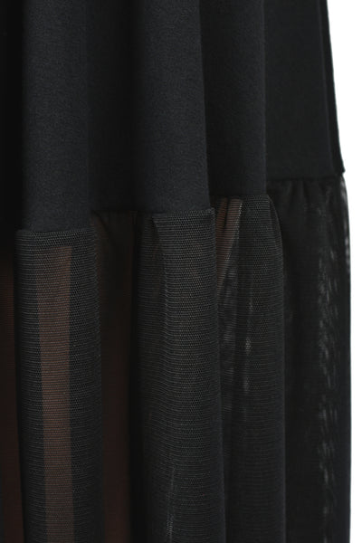 Black Cotton and Mesh Midaxi Skirt