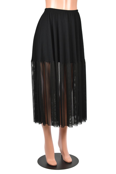 Black Cotton and Mesh Midaxi Skirt