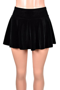 Black Stretch Velvet Flared Mini Skirt