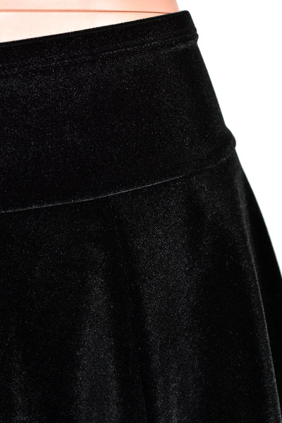 Black Stretch Velvet Flared Mini Skirt
