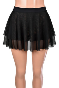 Sheer Layered Black Mesh Circle Skirt with Raw Hem