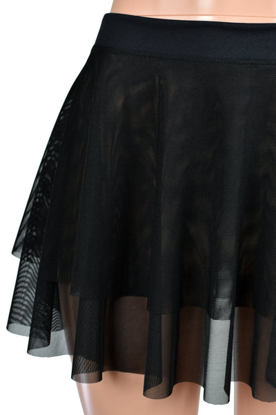 Sheer Layered Black Mesh Circle Skirt with Raw Hem