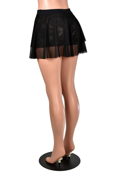 Sheer Layered Black Mesh Circle Skirt with Raw Hem