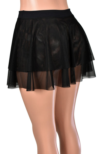 Sheer Layered Black Mesh Circle Skirt with Raw Hem