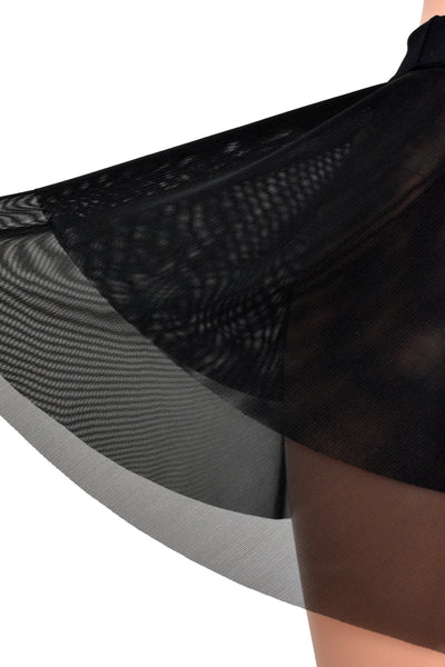 Sheer Layered Black Mesh Circle Skirt with Raw Hem