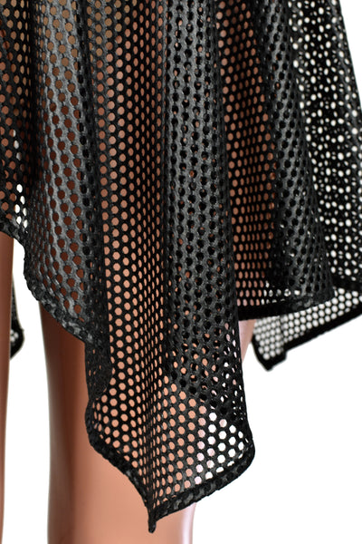 Black Shiny Net Zig Zag Hem Skirt