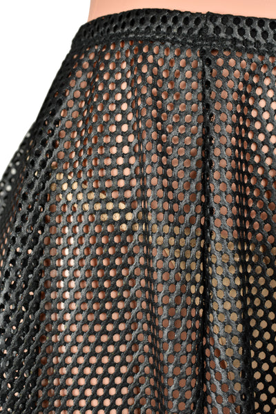 Black Shiny Net Zig Zag Hem Skirt