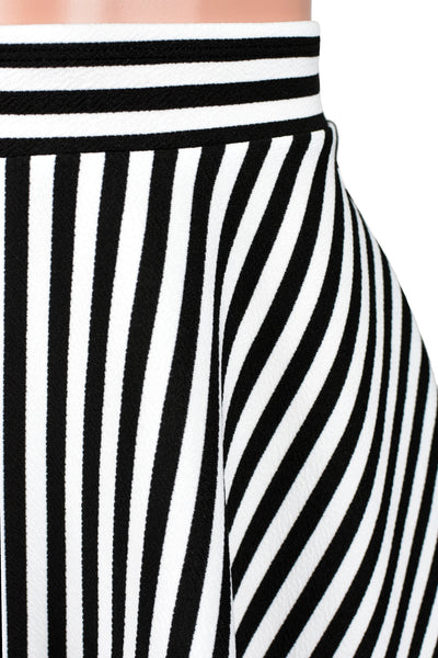 Black and White Narrow Stripe Skater Skirt (Mini Length)