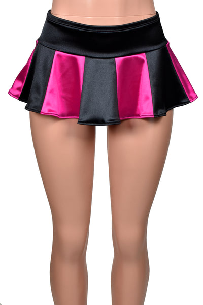 Black and Hot Pink Stretch Satin Micro Mini Skirt