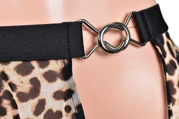 Leopard Mesh Belt Buckle Micro Mini Skirt