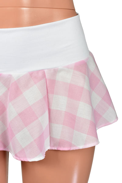 Light Pink and White Gingham Micro Mini Skirt (folded waistband)
